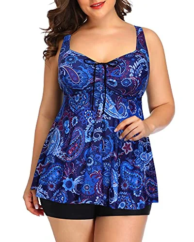 Women's Flowy Plus Size Bathing Suits Boy Shorts-Blue Tribal Hip Women's Urban