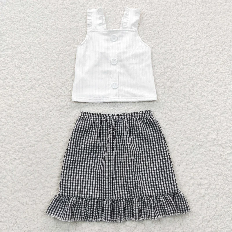 girls white tops plaid skirts sets GSD0262 Sophisticated Women's Tailored