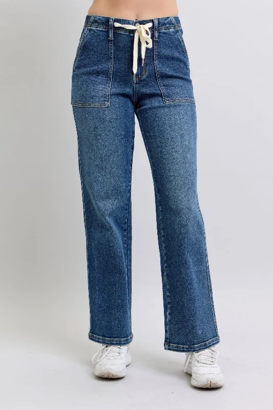 Judy Blue High Waist Drawstring Wide Leg Denim Jeans 88856 Cashmere