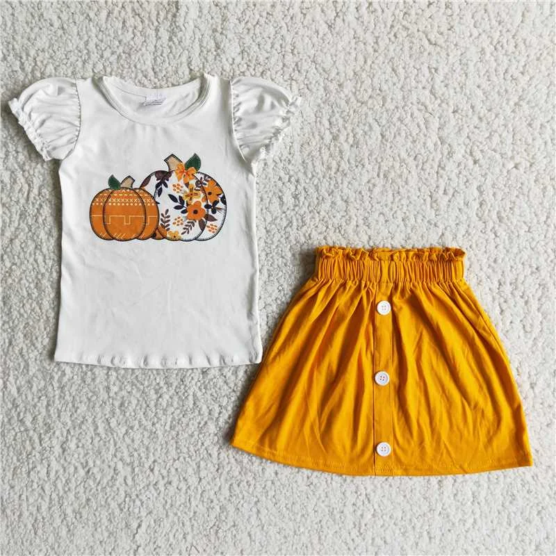 fall pumpkin T-shirt skirt sets D2-15 Unique Women's Upcycled