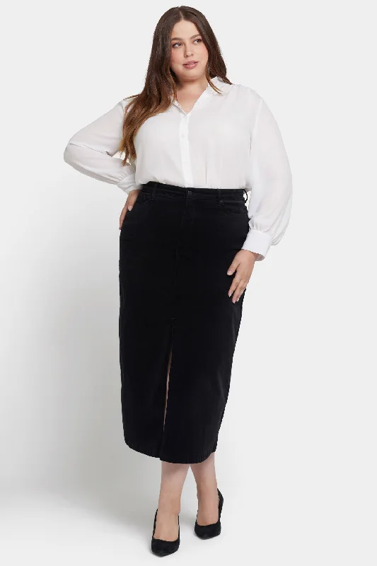 High Rise Long Skirt In Plus Size - Black Minimalist Women's Casual
