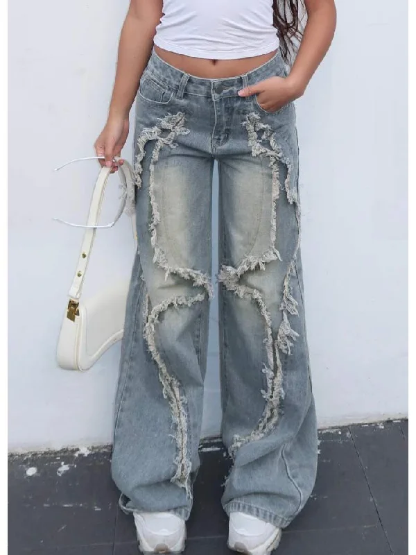 Distressed Frayed Denim High Rise Jeans Tough Women's Military - inspired