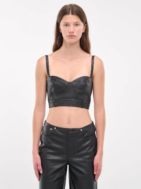 Faux Leather Crop Top (J3707-8715-BLACK) Practical Women's Multi - 