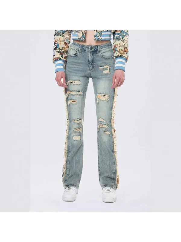 Floral Ripped Denim Fringe Lacework Jeans Laid - back Women's Vibe