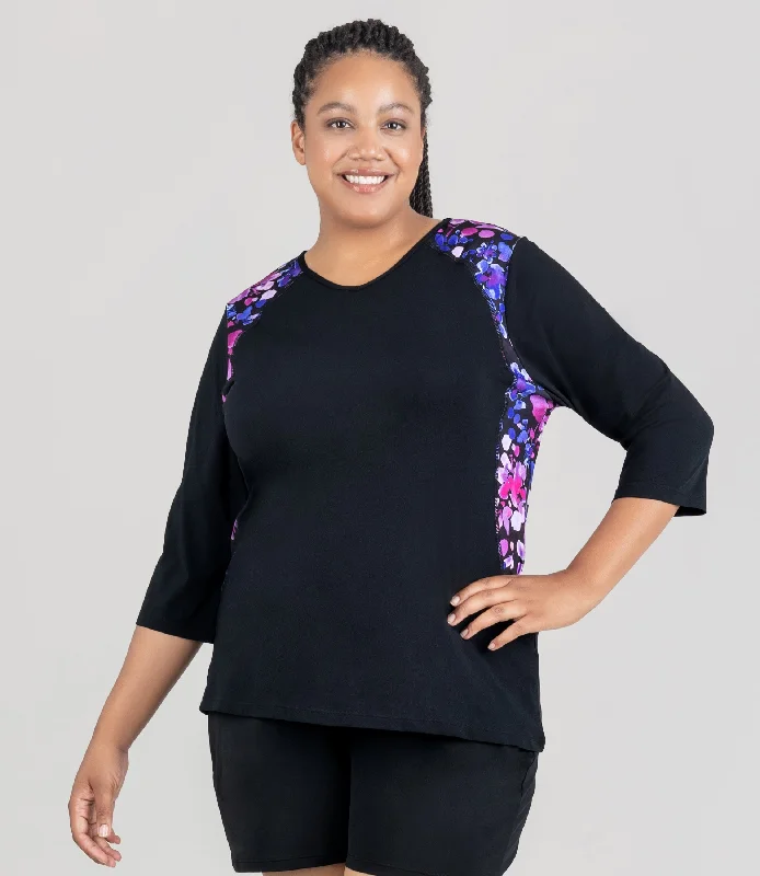 AquaSport 3/4 Sleeve Rash Guard Floral Elegance Print Black Cozy Women's Sherpa - lined AquaSport 3/4 Sleeve Rash Guard Floral Elegance Print Black Cozy Women's Sherpa - lined