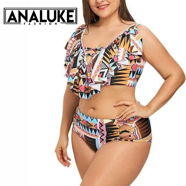 Big Size Cross Geometric Swimsuit Stylish Women's Neon