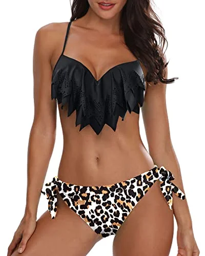 Cheeky Push Up Underwire Bikini Sets Sexy Bathing Suits-Black And Leopard Modern Women's Cheeky Push Up Underwire Bikini Sets Sexy Bathing Suits-Black And Leopard Modern Women's