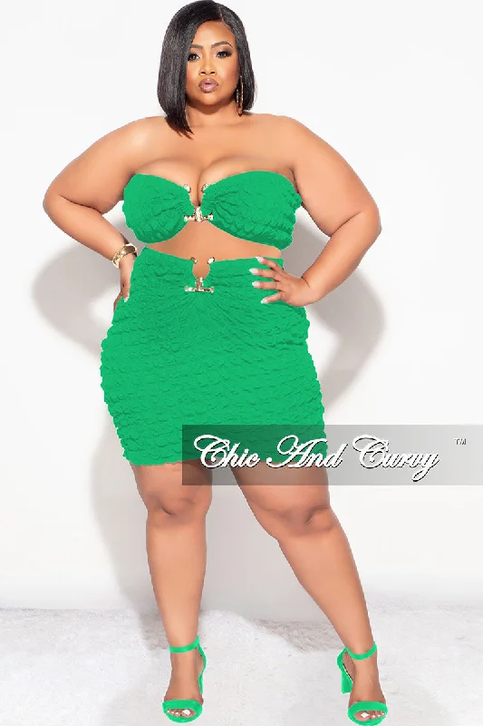 Final Sale Plus Size 2pc Honeycomb Texture Strapless Top and Skirt Set in Green Practical Women's Multi - Final Sale Plus Size 2pc Honeycomb Texture Strapless Top and Skirt Set in Green Practical Women's Multi -