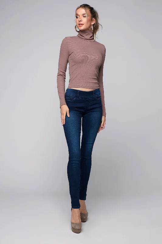 OLIVIA - Pull-On Jeggings - Tinted Dark Indigo Rinse Geometric