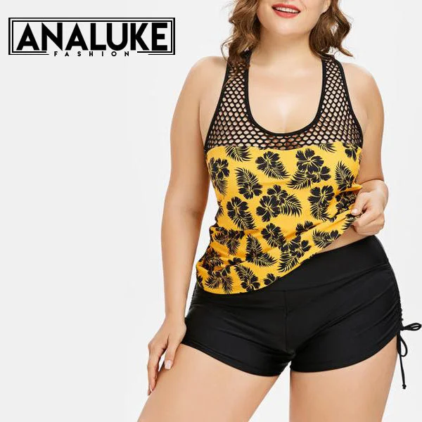 Large Size Flower Printed Swimwear Tough Women's Military - inspired