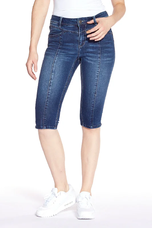 BECCA - Ladies Denim Capri - Dark Blue Wash Feminine Women's Soft 