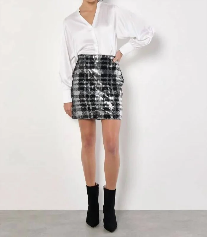 Check Sequin Skirt In Black Australian Beach