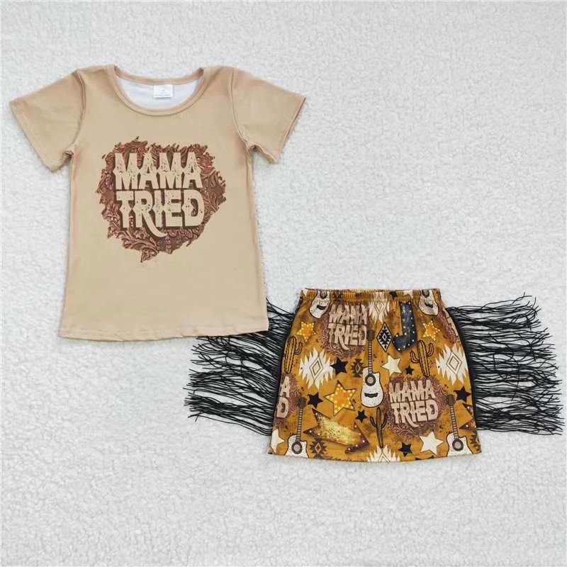 Mama Tried t-shirts tassel skirts sets GSD0286 Practical Women's Quick - dry