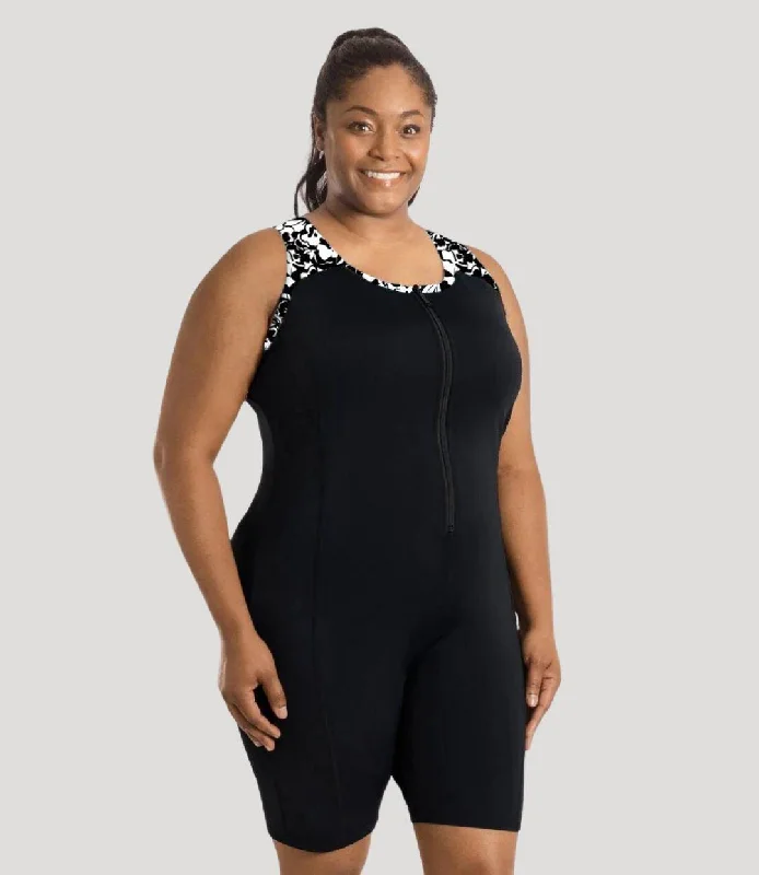 QuikEnergy Racerback Zip Front Aquatard Hibiscus Black Gym