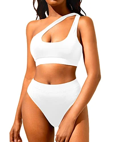 Women's Cut Out One Shoulder High Waisted Bikini Set Sport Swimwear Traditional Women's Women's Cut Out One Shoulder High Waisted Bikini Set Sport Swimwear Traditional Women's