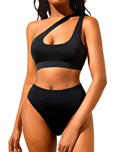 Two Piece Swimsuits for Women One Shoulder High Waisted Bikini Set Gym