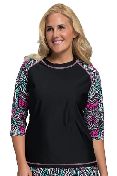 Baseball Babe Inspired Long 3/4 Sleeve Rash Guard Swim Shirt Modern Women's 