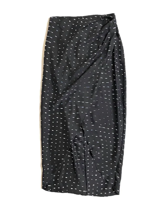 Women's Faux Wrap Silk Abstract Print Midi Skirt In Black Athletic Women's High - 