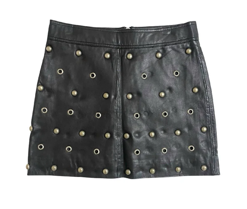 Women's Leather Grommet Stud Mini Skirt In Black Youthful Women's Pop