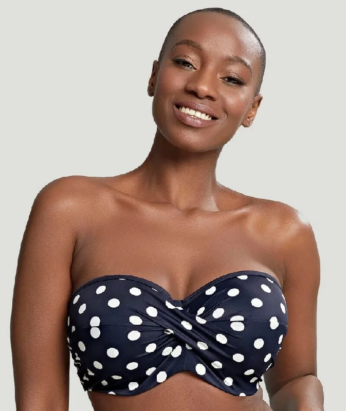 Panache Swimwear Anya Riva Spot Twist Bandeau Bikini - Navy/Vanilla French