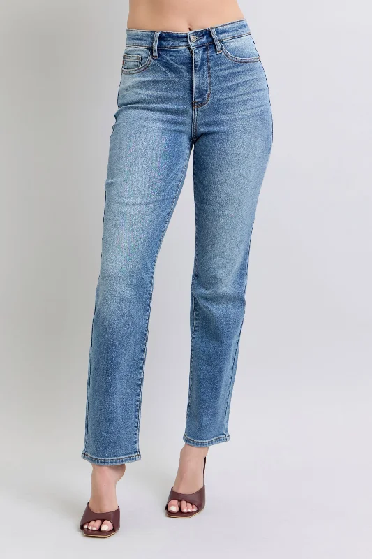 Judy Blue High Rise Vintage Wash Thermal Straight Denim Jeans 82632 Luxurious Women's High -  end