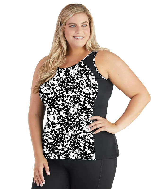 QuikEnergy Tankini Swim Top Hibiscus Black Feminine Women's Style 
