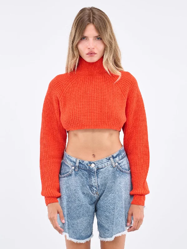 Knit Crop Sweater (J0922-8706-1051-RED) Youthful Women's Pop