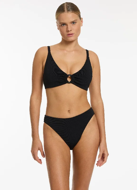 Isla Rib C-D Triangle Bikini Top - Black Traditional Women's Wool