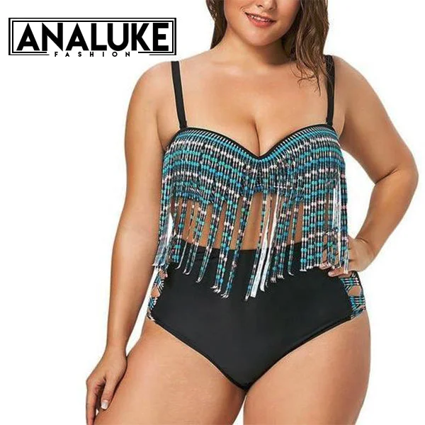 Big Size Tassel High Waisted Swimsuit Bold Women's Animal Print