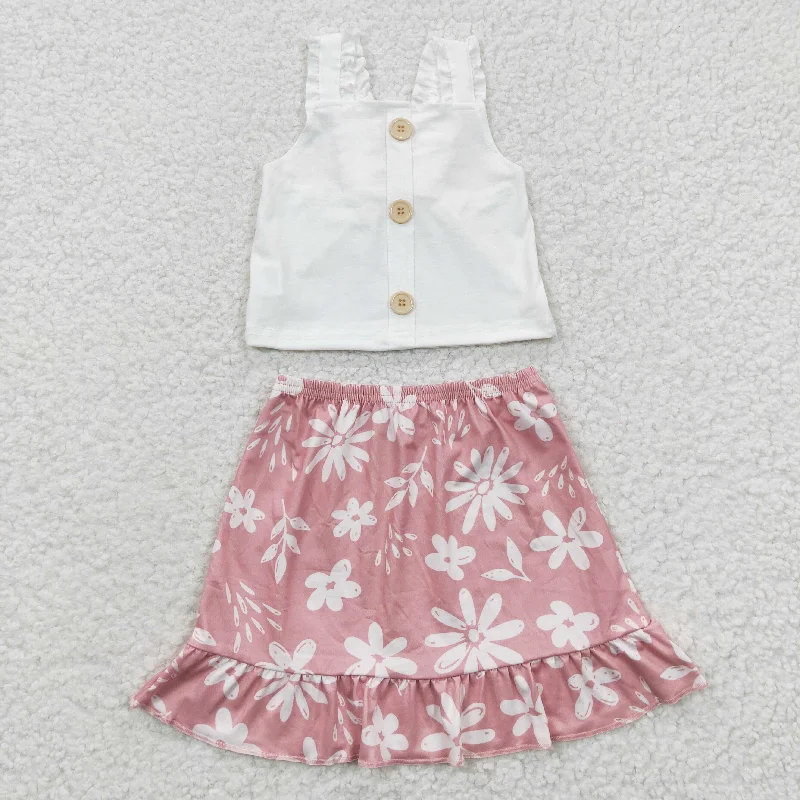 White crop tops floral skirts sets GSD0270 Sleek Women's Metallic