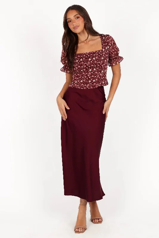 Nellie Satin Midi Skirt - Burgundy Sharp Women's Italian