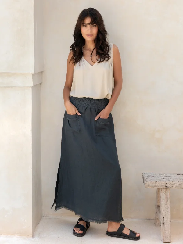 Aurora French Linen Skirt Charcoal Gym