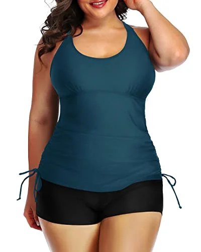 Women's Tummy Control Swimsuit Boyleg Shorts-Teal And Black Stylish Women's Tropical Women's Tummy Control Swimsuit Boyleg Shorts-Teal And Black Stylish Women's Tropical