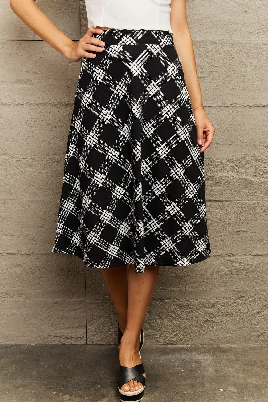 Ninexis Wide Waistband Knee Length Skirt Preppy Women's College