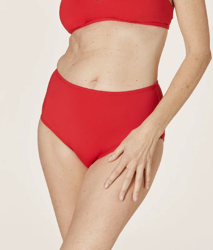 The High Waist Bikini Bottom - Eco Nylon - Cherry Red Bold Women's Statement