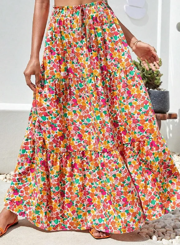 Elle Floral Elastic Waist Maxi Skirt Modern Women's 