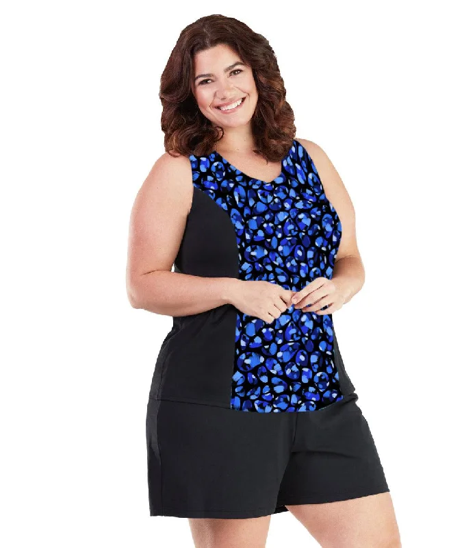 AquaSport Tankini Top Ocean Blues Print Black Stylish Women's Tropical 