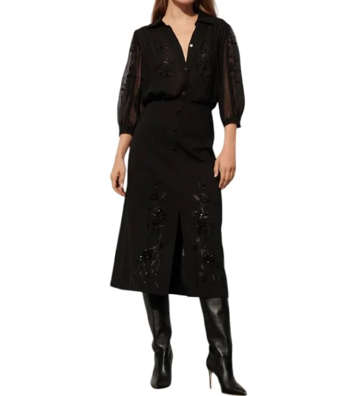 Ophelia Skirt In Onyx Black Dapper Women's Bow - adorned