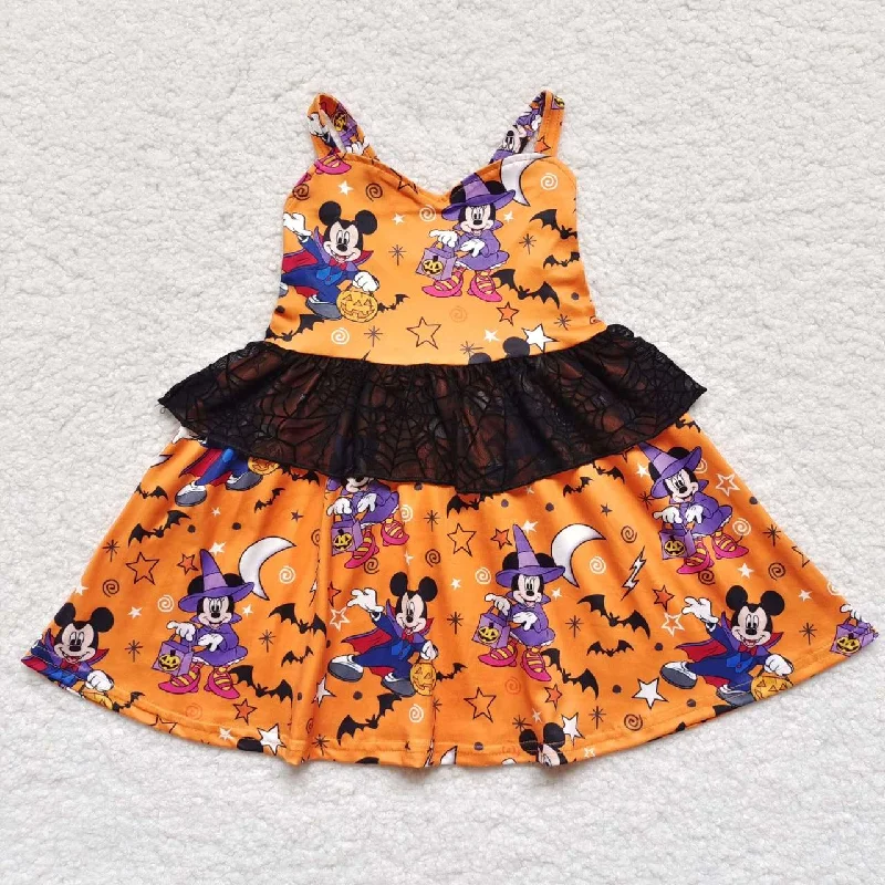 Girl Halloween orange cartoon pattern sleeveless dress GSD0453 Monochromatic All - in - one