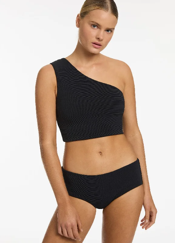 Isla Rib Wide Side Hipster Bikini Bottom - Black Edgy Women's Punk