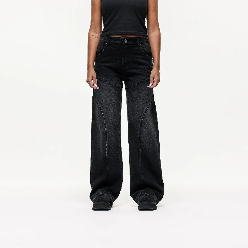 Wave Washed Black Denim Jeans Refined Women's Classic 