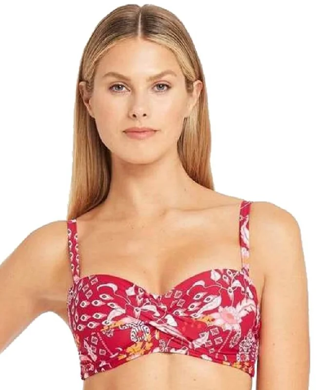 Sea Level Jardin Twist Front Bandeau Bikini Top - Red Scandinavian