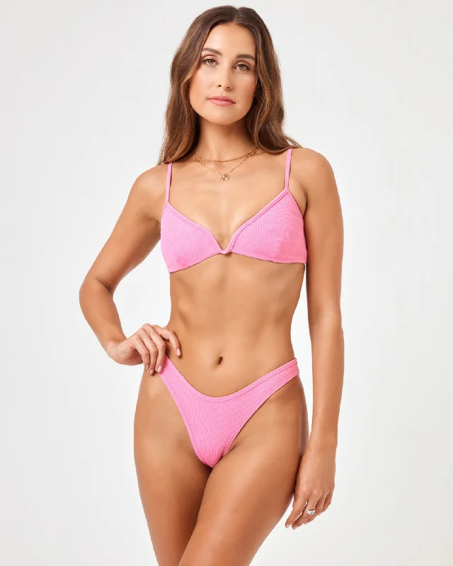 Ribbed Helena Bikini Top - Guava Classic Women's Pin - striped