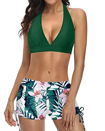 Removable Padding Push Up Bikini With Boyshort Two Piece Swimsuit-Green Tropical Floral Rugged Women's Outdoor Removable Padding Push Up Bikini With Boyshort Two Piece Swimsuit-Green Tropical Floral Rugged Women's Outdoor