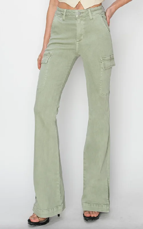 High Rise Cargo Slit Hem Bootcut Pants - Final Sale 40% off in cart Refined Women's Hand - crafted