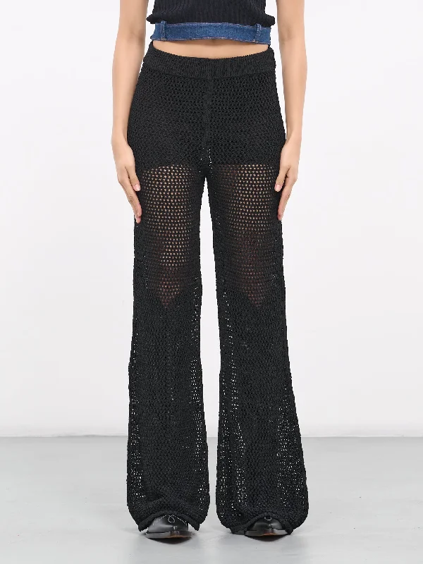 Open-Knit Flared Trousers (J0381-3204-1555-BLACK) Sporty Women's Athleisure 