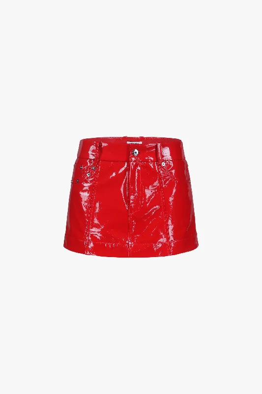 Scarlet Patent Leather A-Line Mini Skirt Feminine Women's Soft 