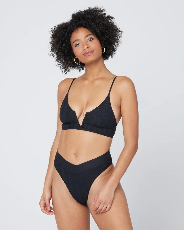 Pointelle Rib Siren Bikini Top - Black Elegant Women's 