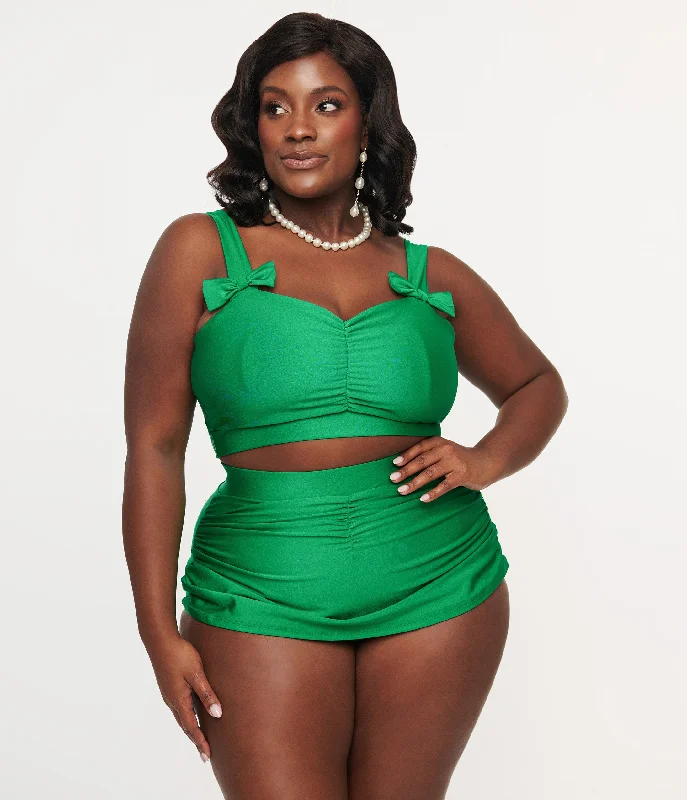 1950s Green Bow Swim Top Minimalist Women's Casual