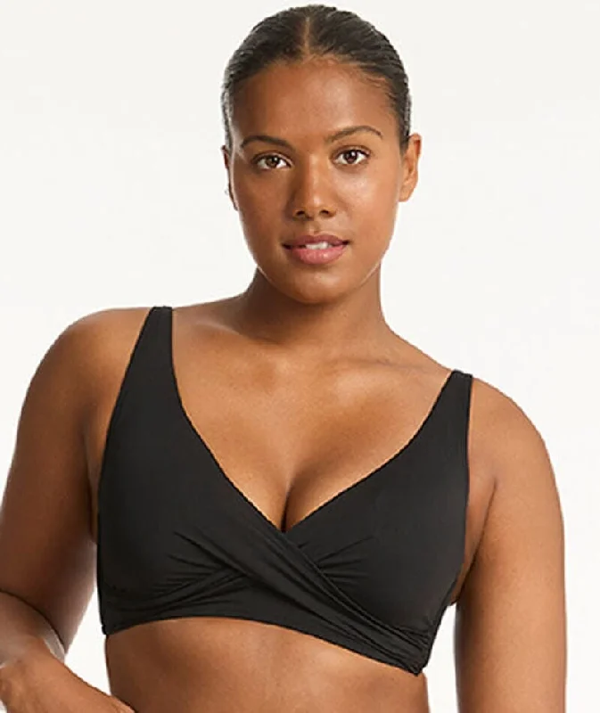 Sea Level Eco Essentials Cross Front A-DD Cup Bikini Top - Black Compression